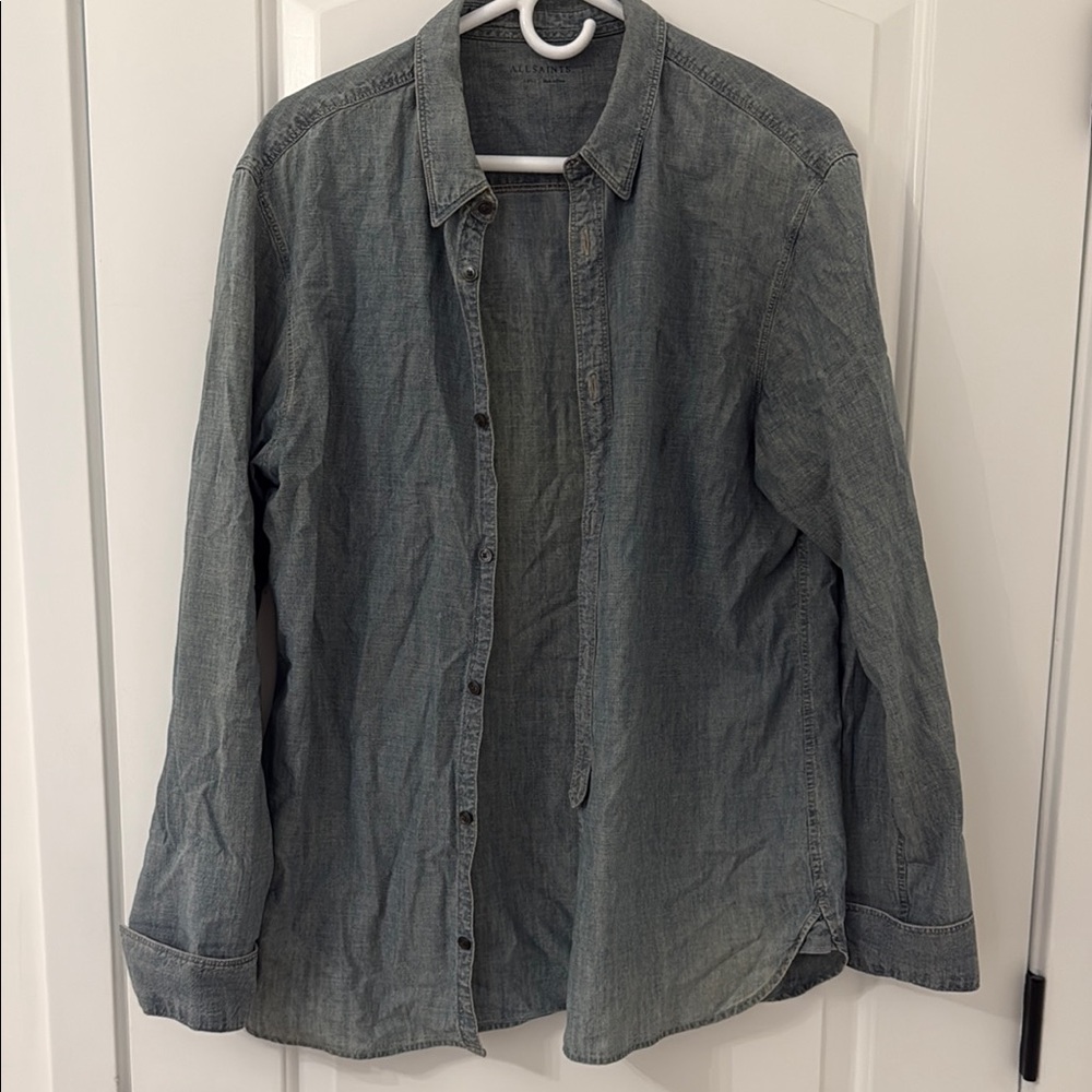 ALL SAINTS Men's Light Blue/Gray Jean Shirt (L)